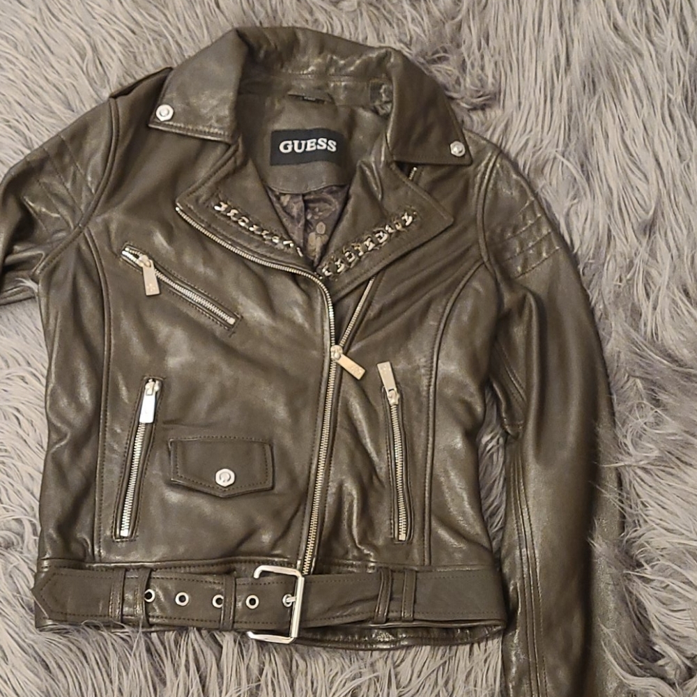 Guess 100% Genuine Leather  Moto Jacket